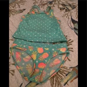 Joe boxer tankini 10/12  Large pineapples 🍍 turquoise orange yellow cute